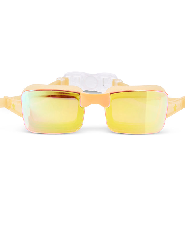 Velocity Swim Goggles in Volt showing a sleek gold frameless lens and gold colored  silicone gasket and strap
