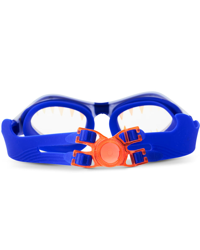 back view of Covert Chomp Kids Swim Goggles in Frost Fin showing split strap and back clip