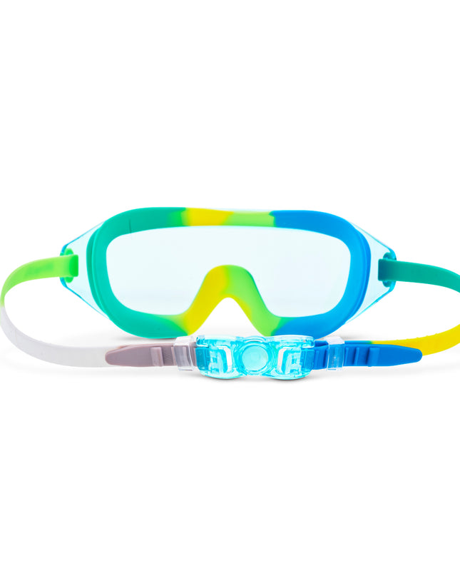 back view of Hologram Swim Goggles in Cyber Green showing the strap and back clip
