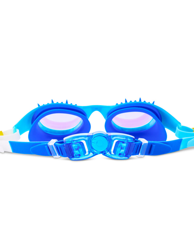 back view of Jurassic Dive Kids Swim Goggles in seafoam spike showing strap and back clip