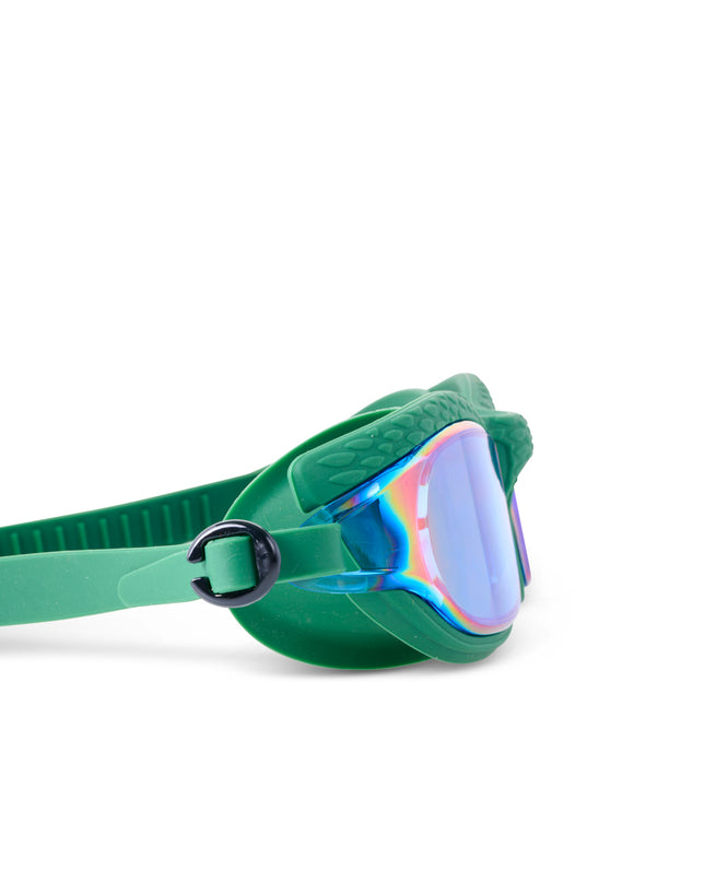 close-up view of Streamline Swim Goggles in current green showing textured frame and mirrored lens