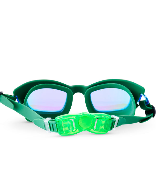 back view of Streamline Swim Goggles in current green showing adjustable strap and back clip