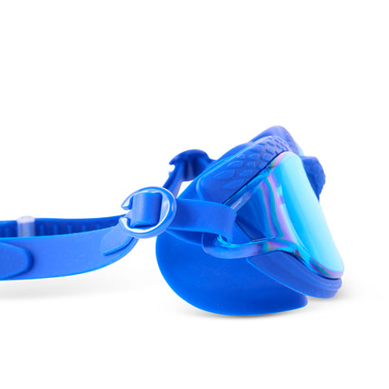 close-up view Streamline Swim Goggles in deep tides showing textured frame and mirrored lens
