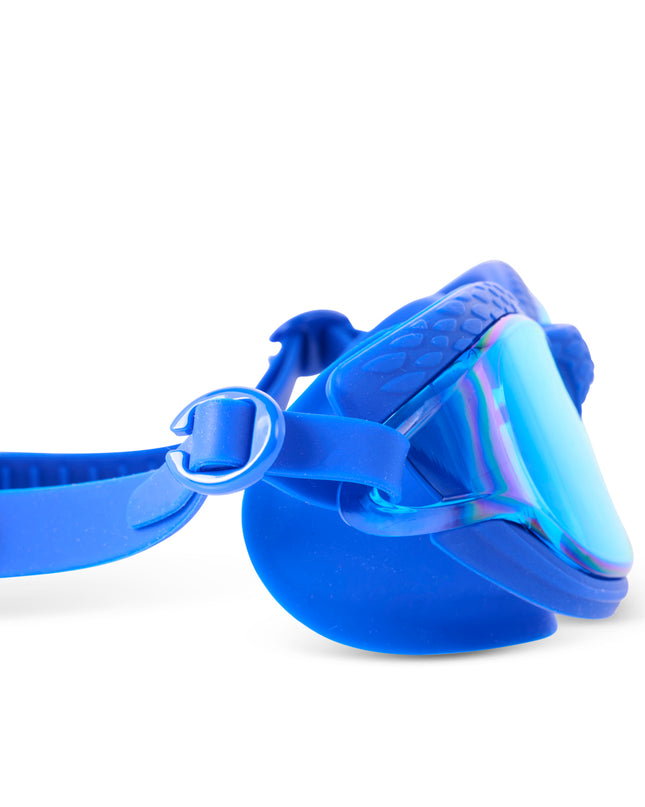 close-up view Streamline Swim Goggles in deep tides showing textured frame and mirrored lens