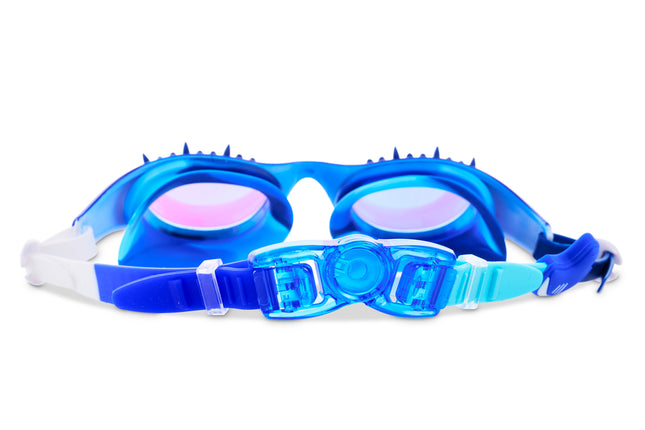 back view of Shark Surge Kids Swim Goggles in lagoon bite showing strap and back clip