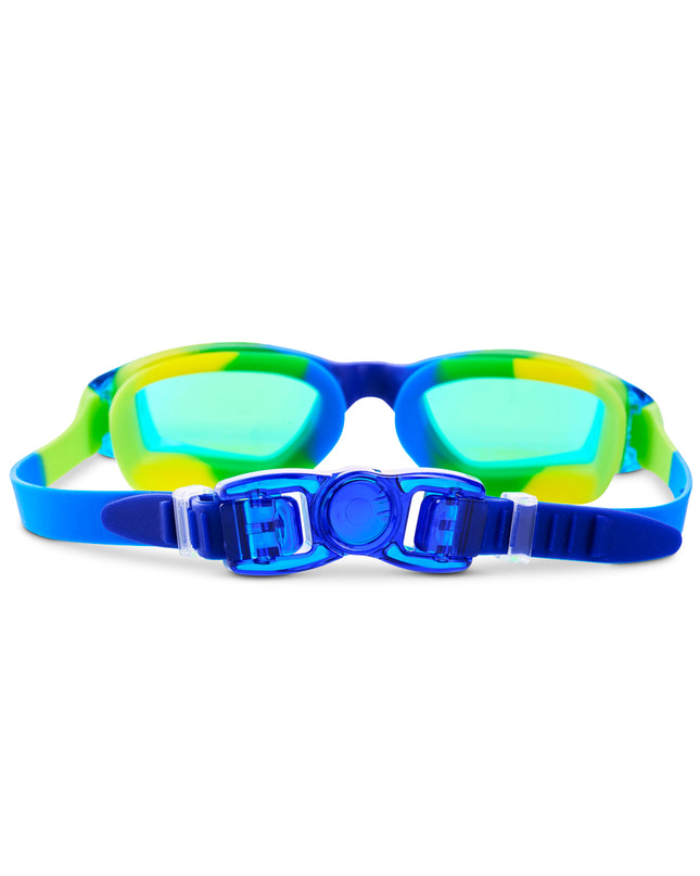 back shot of Voyage Swim Goggles in Rainforest all silicone swim goggles showing the strap and back clip