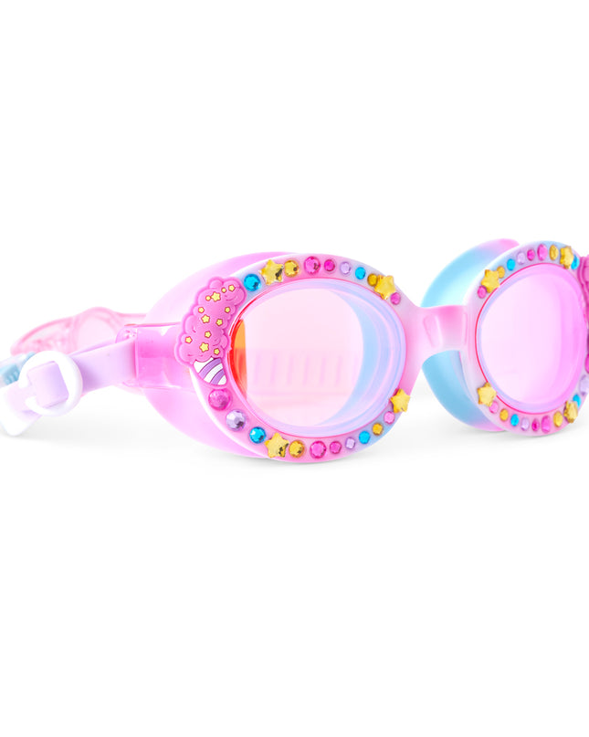 Angled view of Candy Carnival in Circus Swirl featuring rhinestones and cotton candy decal. 