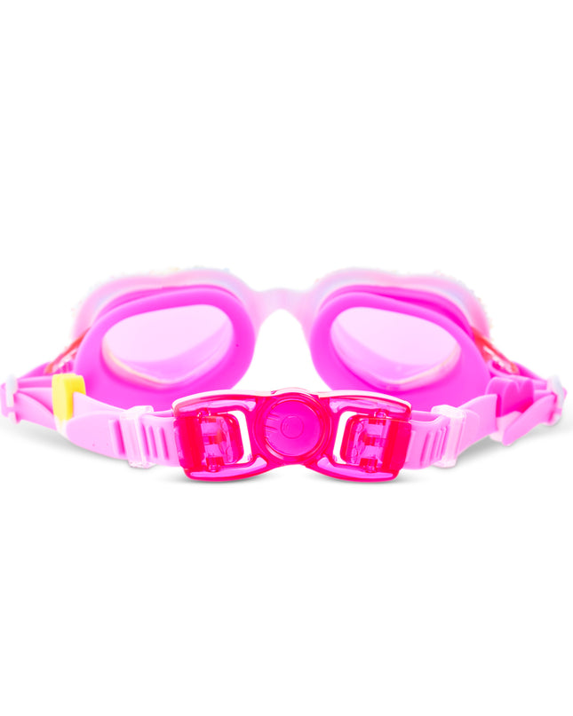 back view of Crystal Crush Kids Swim Goggles in sugar kiss showing back clip and strap