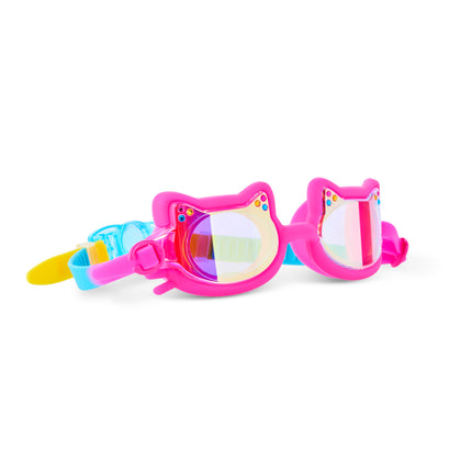 Angled view of Flexi Feline Jelly Beans Pink swim goggles with cat ears