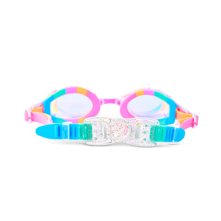 Close-up of Gelato Ice swim goggles in Sparkle Sherbet showing crushed gems and color swirl