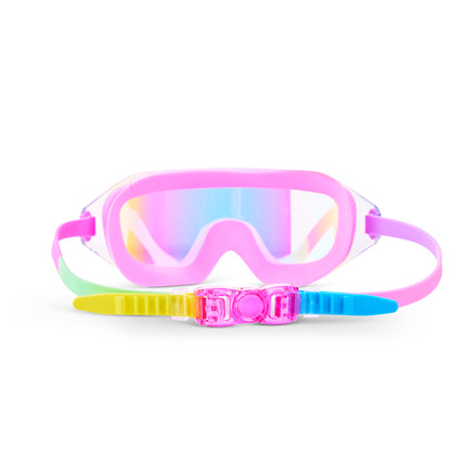 back of Hologlow Kid's Swim Goggles in Bubblegum Beam showing the strap and back clip
