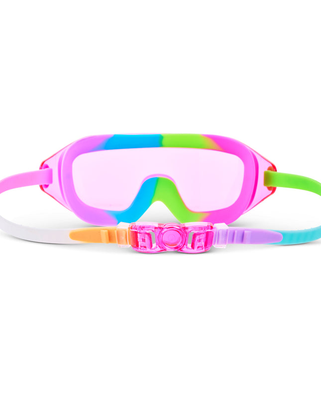 back view of Hologlow Kid's Swim Goggles in Pixel Pink showing strap and back clip