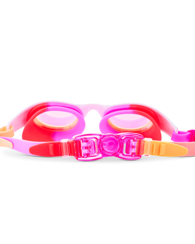back view of Love Sparkle Kids Swim Goggles in Mango Muse showing back clip and strap