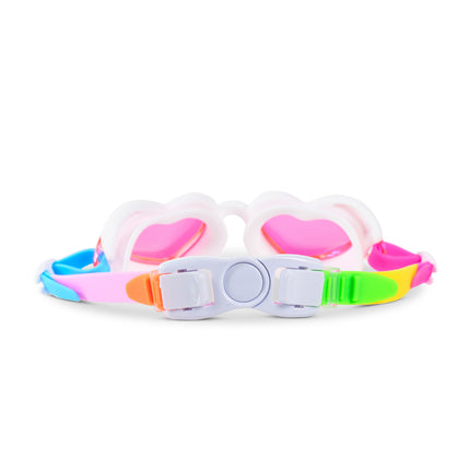 Back view of Plush Crush swim goggles showing strap and back clip