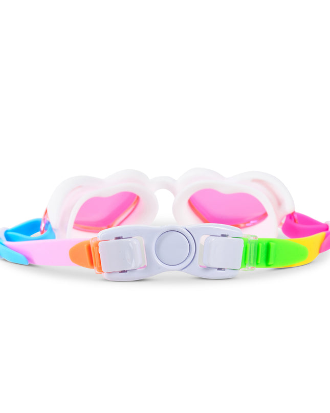 Back view of Plush Crush swim goggles showing strap and back clip