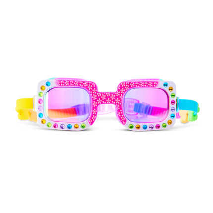 Pretty Girl Poppy swim goggles in Petal Pop Pink with floral print and rhinestones