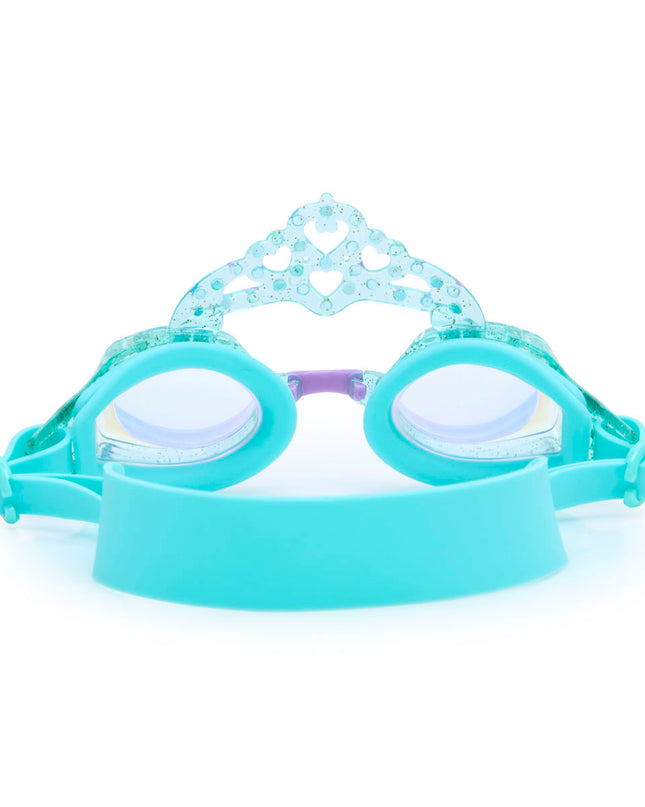 back view of royal crown kids swim goggles in princess periwinkle showing strap