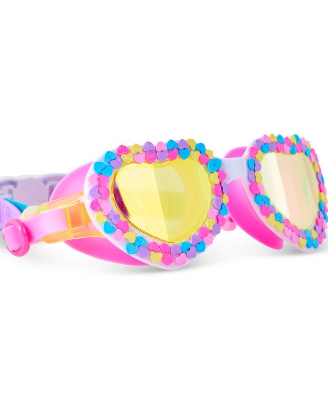 angled view of color me smitten in rainbow crush showing heart decorations and lens