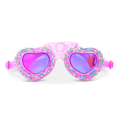 Sprinkle Heart heart-shaped swim goggles with faux rainbow sprinkles