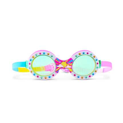 Sunrise Sparkle swim goggles with rhinestones and sunrise design