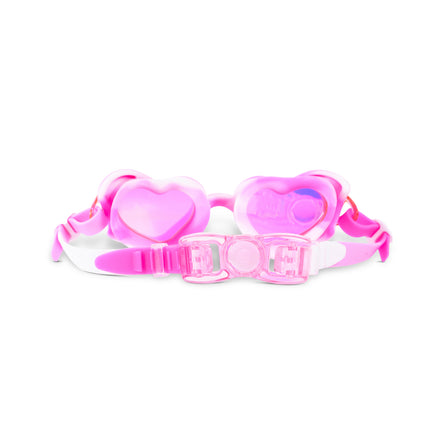 Back view of Swirl Me Up Pink Drink heart-shaped swim goggles showing adjustable strap and back clip closure