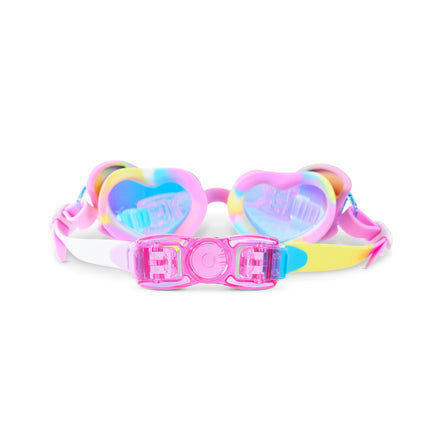 Back view of Swirl Me Up Sugar Loop heart-shaped swim goggles showing adjustable strap and back clip closure