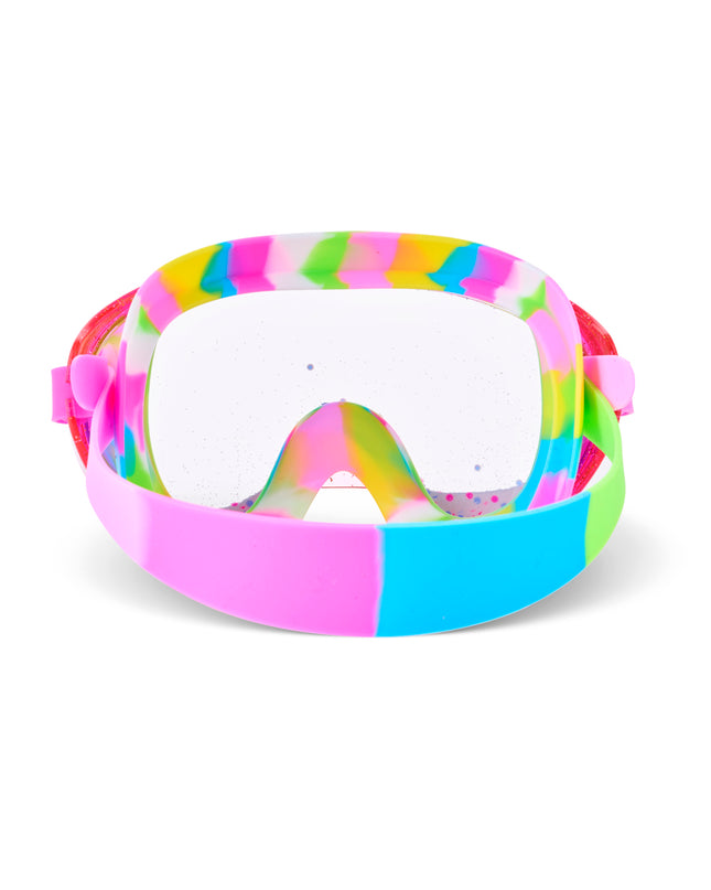 back view of Crystal Current Swim Mask in Magenta Mix showing rainbow silicone gasket and strap