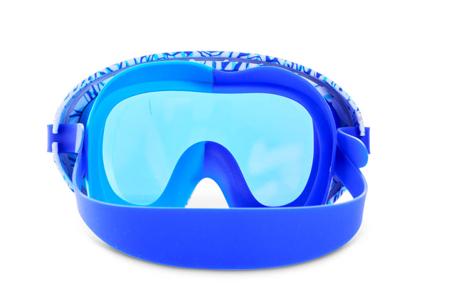 Dino Dash Swim Mask in Bronto Blue showing blue gasket and strap