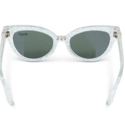 back view of malibu beach kids' sunglasses in starship sparkle showing a silver glitter infused frame