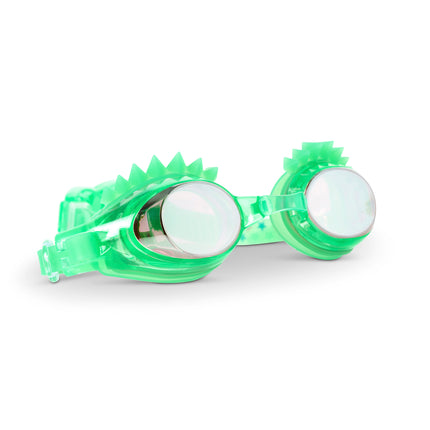 side view of liberty special edition swim goggles showing liberty spikes on a liberty green frame and tinted lens