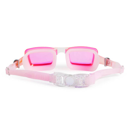back view of vivacity swim goggles in blush pink showing strap and back clip