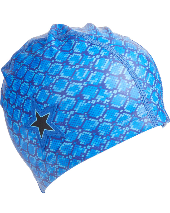 blue-snake-skin-kids-swim-cap-stylish-designer-durable
